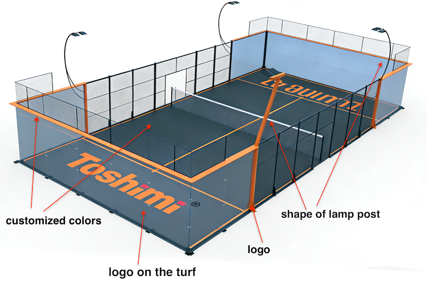 custom padel court design elements including layout options and personalized configuration for commercial projects