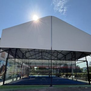 Commercial Padel Court Roof Structure THP12 by Toshimi Sports, providing professional all-weather protection for outdoor clubs.