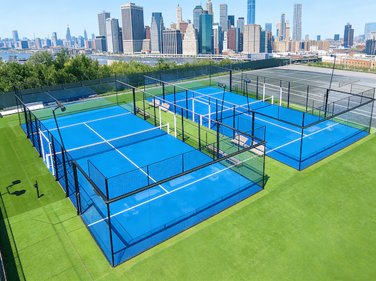 padel court installation process showing steel structure and training court setup